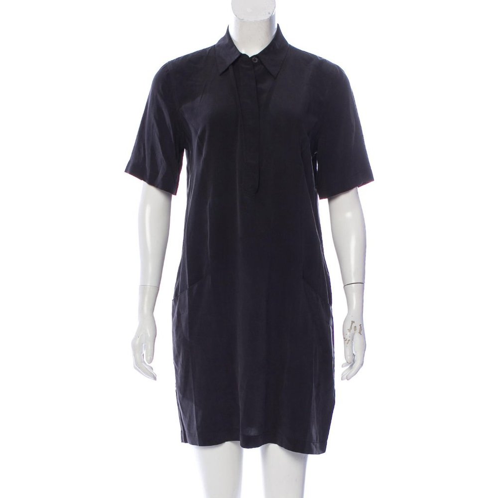 EQUIPMENT Black Silk Short Sleeve Pocket Dress - S